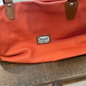 Valentina Orange Leather Tote with Tan Trim